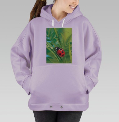 Реалистичная фигурка божьей коровки с каплями росы, Hoodie Oversize Fiolet