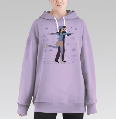 Романтическое зимнее катание на коньках парой, Hoodie Long Oversize Fiolet