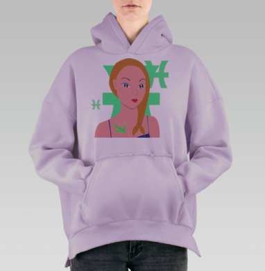 рыбы, Hoodie Oversize Fiolet, утепленная