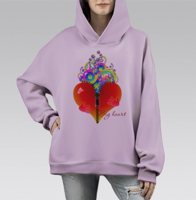 Сердце на застёжке, Hoodie Mono Fiolet, оверсайз, утепленная