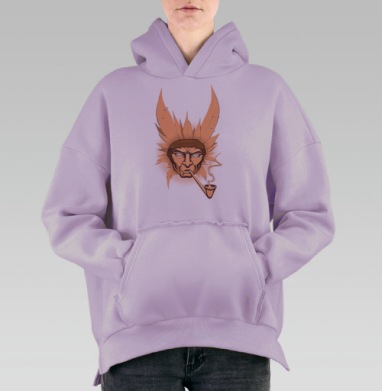 Шаман из коренных народов Америки с трубкой в светящихся глазах, Hoodie Oversize Fiolet, утепленная