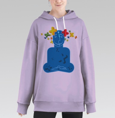 Силуэт человека среди объемных плюсов Медитация позитивное мышление, Hoodie Long Oversize Fiolet
