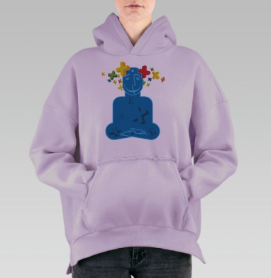 Силуэт человека среди объемных плюсов Медитация позитивное мышление, Hoodie Oversize Fiolet, утепленная