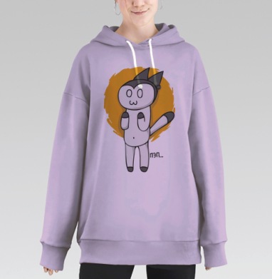 Симпатичный котик Пэп забавный милый kawaii спокойный мультяшный, Hoodie Long Oversize Fiolet