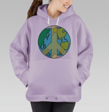 Символ Мира на Глобусе – Плакат Единства, Hoodie Oversize Fiolet