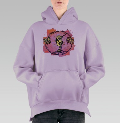 Символическая панда в круге зелени и узоров, Hoodie Oversize Fiolet, утепленная