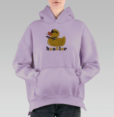 Смелый принт с уточкой и оружием Hustler, Hoodie Oversize Fiolet, утепленная