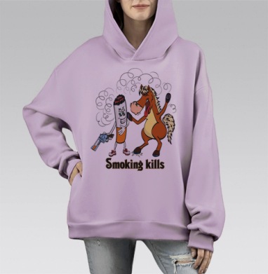 Smoking kills / Курение убивает, Hoodie Mono Fiolet, оверсайз, утепленная