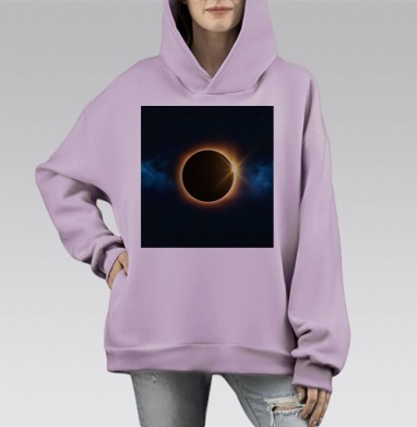 Солнечное затмение космос огонь световые эффекты, Hoodie Mono Fiolet, оверсайз, утепленная