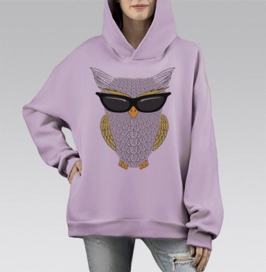 Сова в солнцезащитных очках, Hoodie Mono Fiolet, оверсайз, утепленная