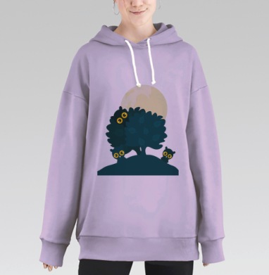Совы играют в прятки ночью на фоне луны, Hoodie Long Oversize Fiolet