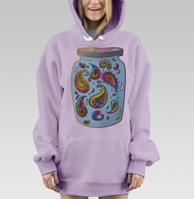 Стеклянная банка с яркими узорами пейсли, Hoodie Mjhigh Dig Mel, Fiolet, утепленная