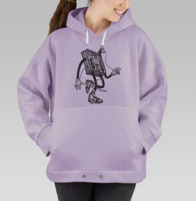 Стильная графика с рэп-магнитофоном и микрофоном, Hoodie Oversize Fiolet