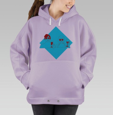 Стильный неоновый арт с людьми и бокалами, Hoodie Oversize Fiolet