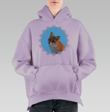 Стильный зимний арт с лисой и снежинками, Hoodie Oversize Fiolet, утепленная
