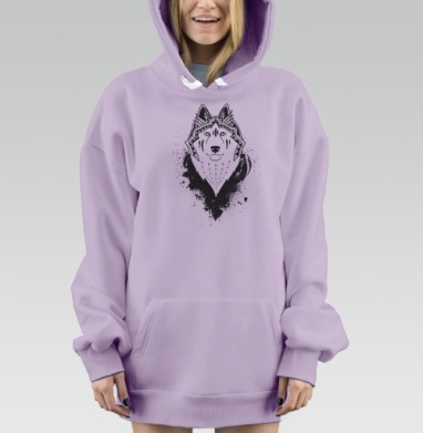 Стилизованный графический волк в синем, Hoodie Mjhigh Dig Mel, Fiolet, утепленная