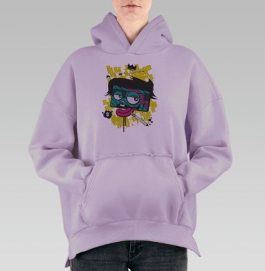Стилизованный персонаж кредитная карта с короной и языком на фоне RRR, Hoodie Oversize Fiolet, утепленная