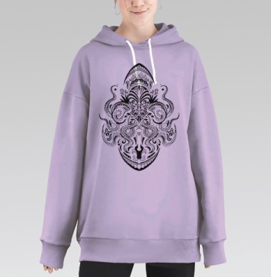 Стилизованный Полинезийский Тату-Орнамент, Hoodie Long Oversize Fiolet
