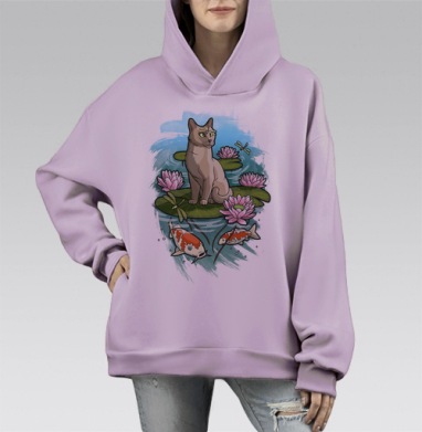 SummerCat / Летний кот, Hoodie Mono Fiolet, оверсайз, утепленная