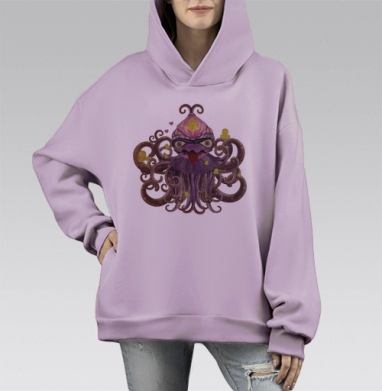 Surreal Octopus / Сюрреалистичный осьминог дружелюбного хаоса трикстер, Hoodie Mono Fiolet, оверсайз, утепленная