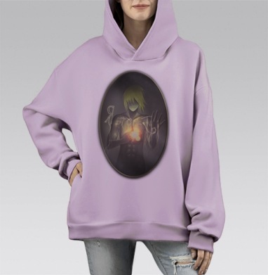 Свет души: стилизованный арт с камерой в груди, Hoodie Mono Fiolet, оверсайз, утепленная
