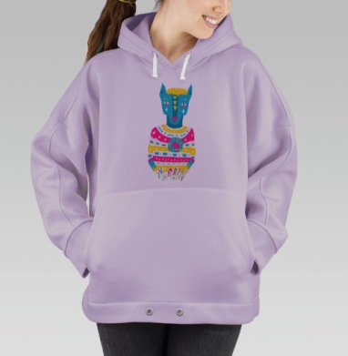 Свитер с волком в стиле нео-фолк и поп-арт, Hoodie Oversize Fiolet