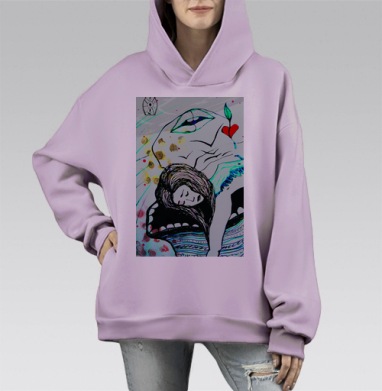 Сюрреалистичная экспрессия: сердце и тени, Hoodie Mono Fiolet, оверсайз, утепленная