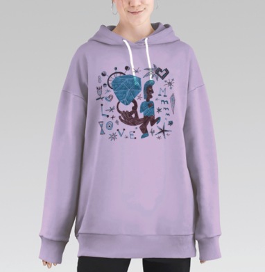 Сюрреалистичная иллюстрация «Тяжесть любви», Hoodie Long Oversize Fiolet