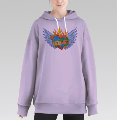 Татуировка Old School с сердцем 'MOM' и синими розами, Hoodie Long Oversize Fiolet
