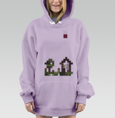 Tetris Rabbit – Тетрисный кролик сохраняет уют пока весь мир рушится, Hoodie Mjhigh Dig Mel, Fiolet, утепленная