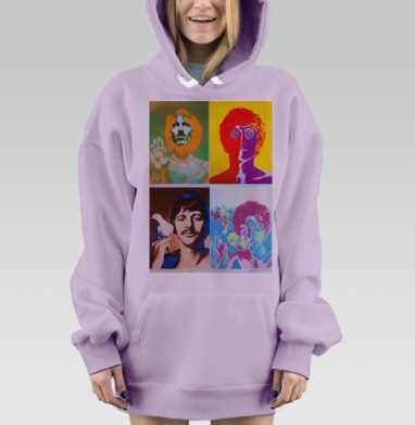 The Beatles Pop-art, Hoodie Mjhigh Dig Mel, Fiolet, утепленная