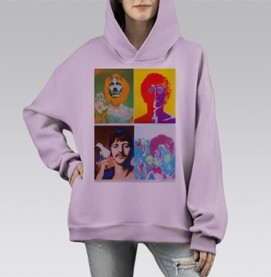 The Beatles Pop-art, Hoodie Mono Fiolet, оверсайз, утепленная