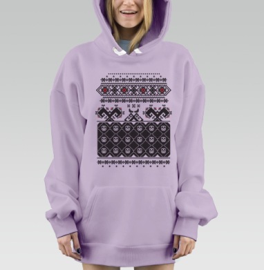 Традиционная вышивка с черепами и символами жизни, Hoodie Mjhigh Dig Mel, Fiolet, утепленная