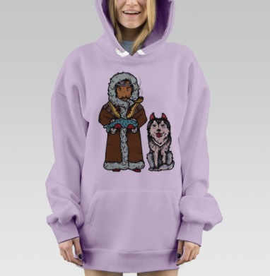 Традиционный северный охотник с собакой и рыбой, Hoodie Mjhigh Dig Mel, Fiolet, утепленная