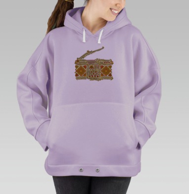 Традиционный Хохломской Орнамент в Красно-Золотых Тонах, Hoodie Oversize Fiolet