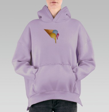Трехцветное мороженое в вафельном рожке с таянием, Hoodie Oversize Fiolet, утепленная