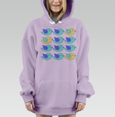 Узор с милыми птицами в пастельных тонах, Hoodie Mjhigh Dig Mel, Fiolet, утепленная