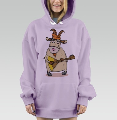 Весёлая коза с балалайкой в мультяшном стиле, Hoodie Mjhigh Dig Mel, Fiolet, утепленная