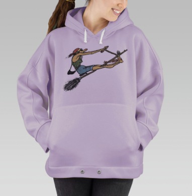 Весёлая ведьма на метле – комичный арт с иронией, Hoodie Oversize Fiolet