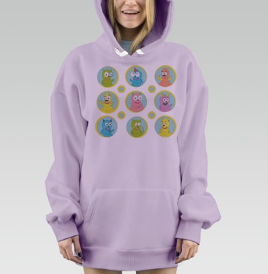 Весёлые разноцветные забавные персонажи, Hoodie Mjhigh Dig Mel, Fiolet, утепленная