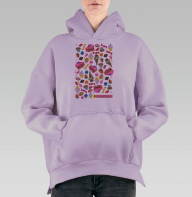 Весёлый коллаж сладостей для сладкоежек, Hoodie Oversize Fiolet, утепленная