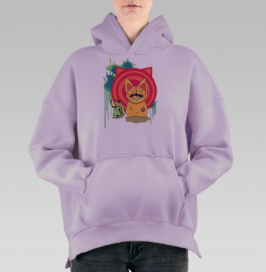 Весёлый кот после лакомства — забавный арт-принт, Hoodie Oversize Fiolet, утепленная