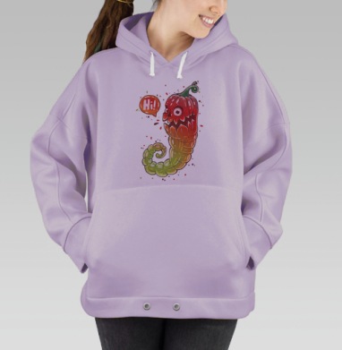 Весёлый мультяшный перец чили с приветствием, Hoodie Oversize Fiolet