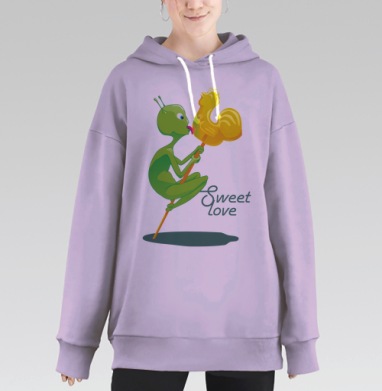 Весёлый зелёный инопланетянин со сладким леденцом, Hoodie Long Oversize Fiolet