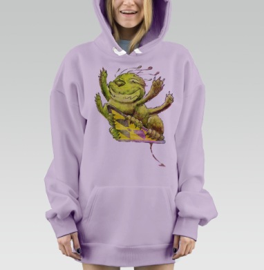 Веселый зеленый монстрик в динамике, Hoodie Mjhigh Dig Mel, Fiolet, утепленная