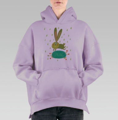 Весёлый зелёный заяц весной, Hoodie Oversize Fiolet, утепленная