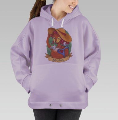Весенний образ лисьей девушки с птицами, Hoodie Oversize Fiolet