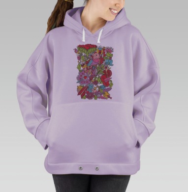 Vintage floral ornament  with humming bird / Винтажный цветочный орнамент с колибри, Hoodie Oversize Fiolet