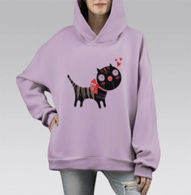 Влюблённые коты, Hoodie Mono Fiolet, оверсайз, утепленная