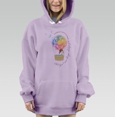 Воздушный шар с одуванчиком и девочкой — Вдохновение и свобода, Hoodie Mjhigh Dig Mel, Fiolet, утепленная
